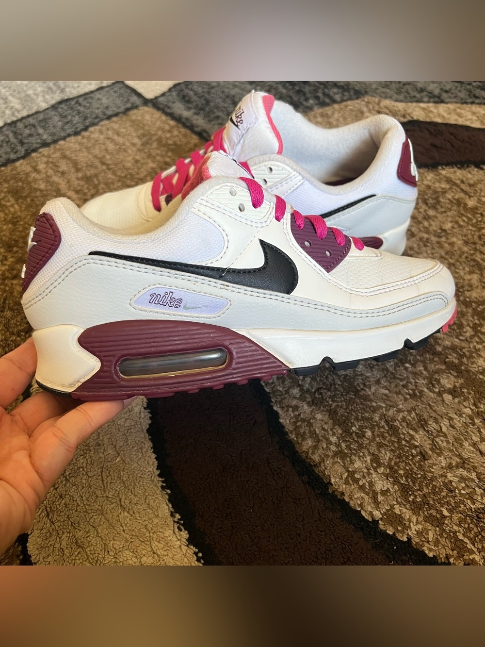Nike WMNS Air Max 90 'White Dark Beetroot Size 7 - Picture 4 of 8